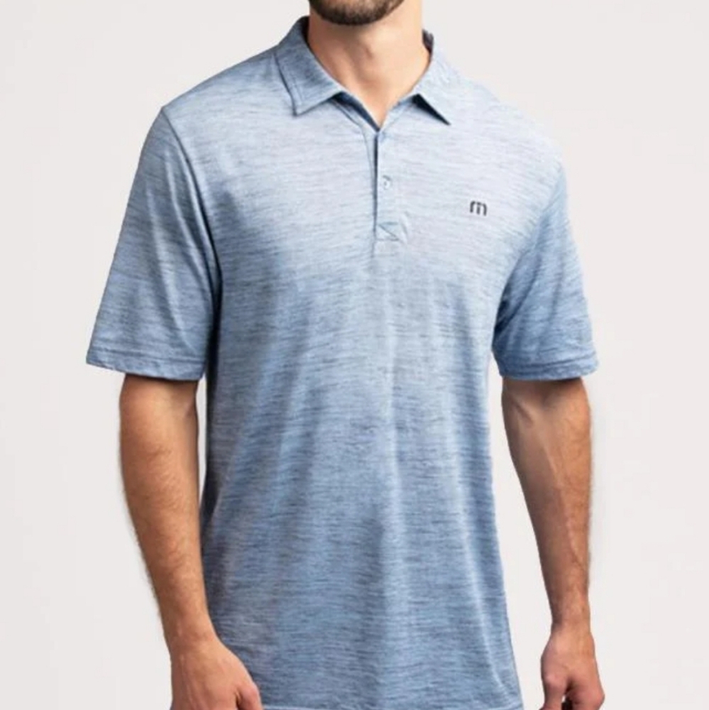 Travis Mathew Swimming Tostada Light Blue Polo Golf Shirt